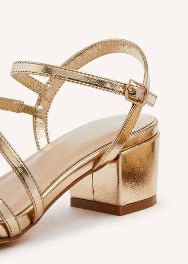 Linzi Afia Gold Faux Leather Strappy Heeled Sandal