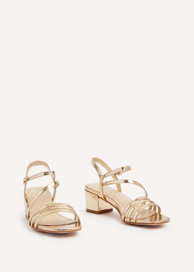 Linzi Afia Gold Faux Leather Strappy Heeled Sandal