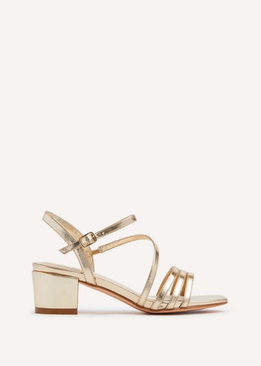 Linzi Afia Gold Faux Leather Strappy Heeled Sandal