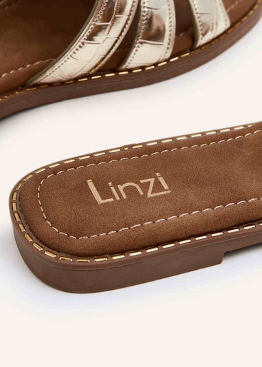 Linzi Maya Gold Faux Croc Patent Linked Slider Sandal