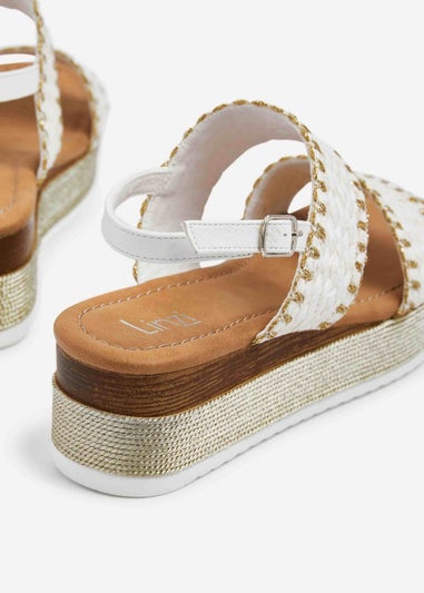 Linzi Willow White & Gold Crochet Inspired Two Part Flatform Sandal