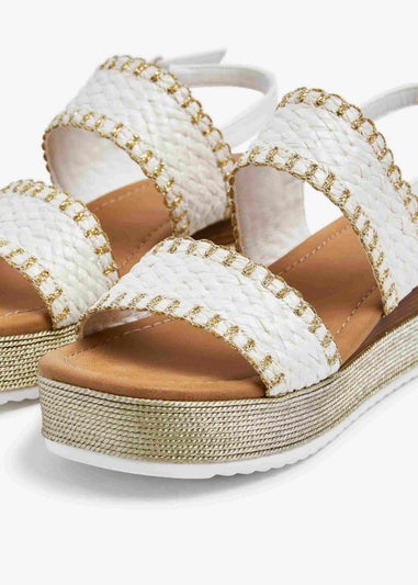 Linzi Willow White & Gold Crochet Inspired Two Part Flatform Sandal