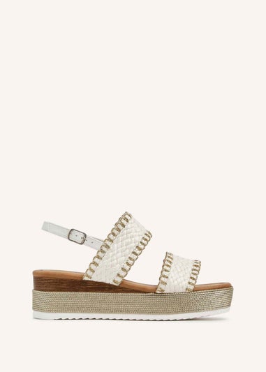 Linzi Willow White & Gold Crochet Inspired Two Part Flatform Sandal