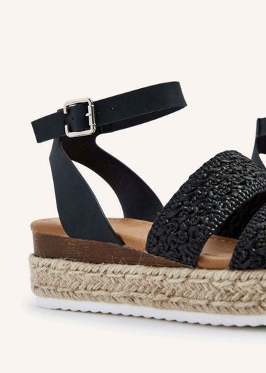 Linzi Daria Black Nubuck Crochet Two Part Espadrille Inspired Platform Wedge