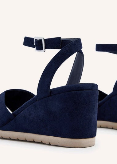 Linzi Imogen Navy Faux Suede Covered Crossover Wedge