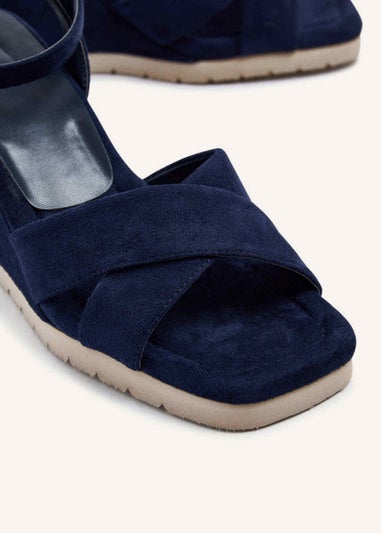 Linzi Imogen Navy Faux Suede Covered Crossover Wedge