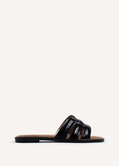 Linzi Maya Black Faux Croc Patent Linked Slider Sandal