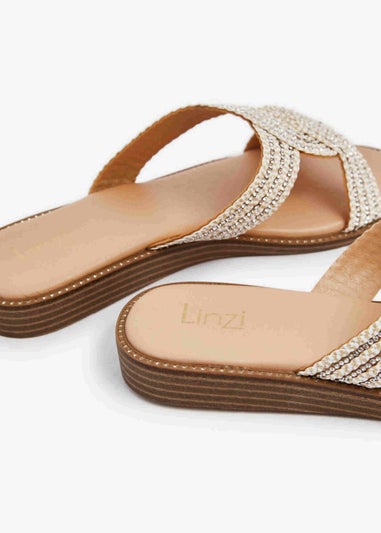 Linzi Vella Neutral Embellished Knitted Slip On Low Wedge Slider