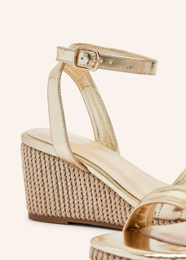 Linzi Chelsea Gold Faux Leather Rope Wedge