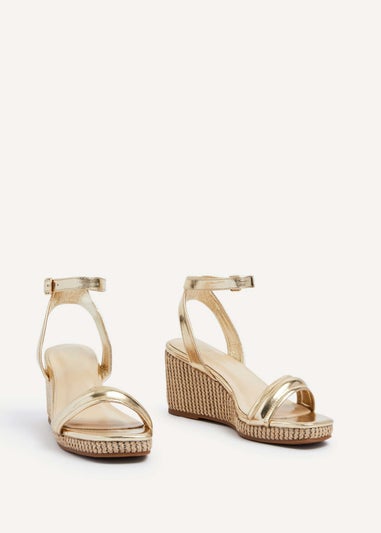 Linzi Chelsea Gold Faux Leather Rope Wedge