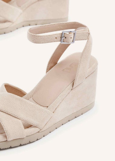 Linzi Imogen Beige Faux Suede Covered Crossover Wedge