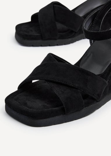 Linzi Imogen Black Faux Suede Covered Crossover Wedge