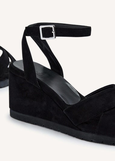 Linzi Imogen Black Faux Suede Covered Crossover Wedge