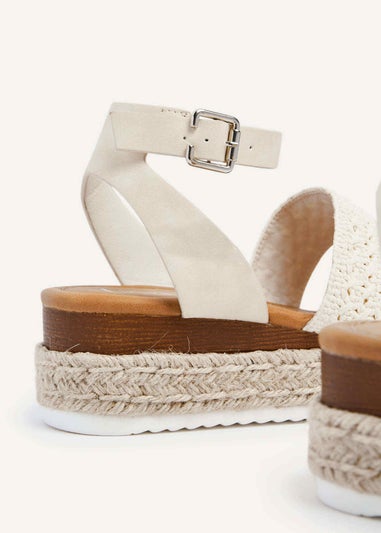 Linzi Daria Beige Nubuck Crochet Two Part Espadrille Inspired Platform Wedge