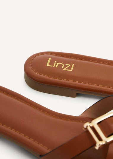 Linzi Yasmin Tan Faux Leather Crossover Slider Sandal