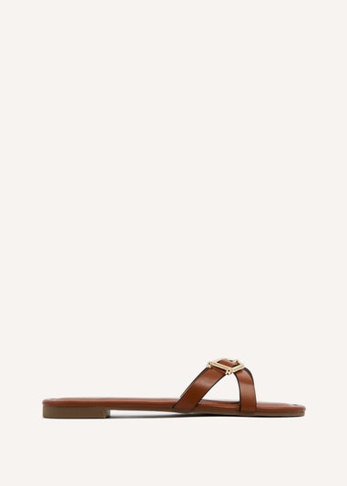 Linzi Yasmin Tan Faux Leather Crossover Slider Sandal