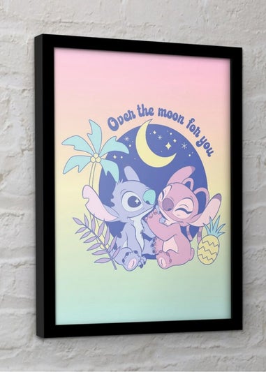 Disney Stitch Rose Pink Over The Moon Framed Poster (45cm x 35cm)