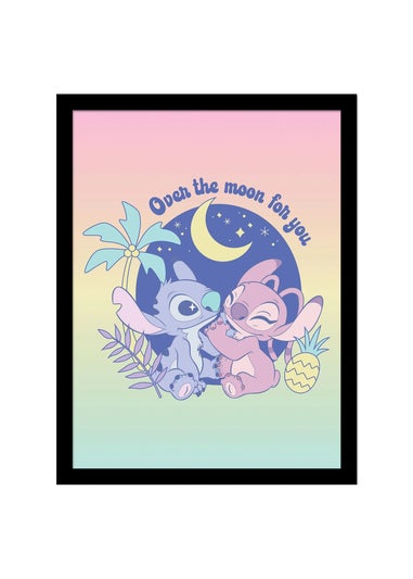 Disney Stitch Rose Pink Over The Moon Framed Poster (45cm x 35cm)