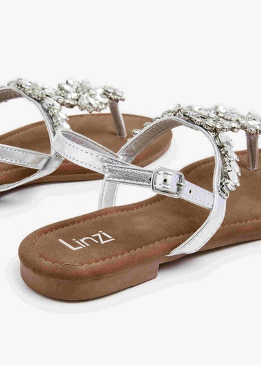 Linzi Viola Silver Flat T Bar Large Diamante Trim Sandal