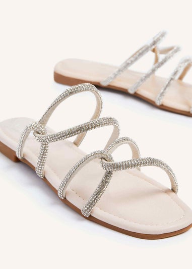 Linzi Serenity Nude Faux Leather Diamante Double Loop Strap Flat Sandal