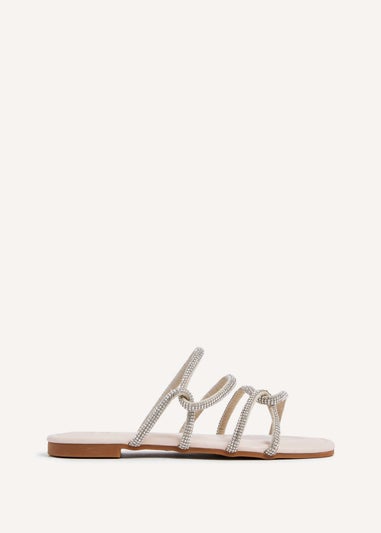 Linzi Serenity Nude Faux Leather Diamante Double Loop Strap Flat Sandal