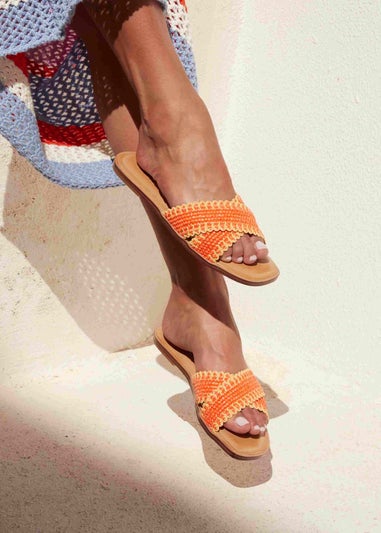 Linzi Tropez Orange Crossover Woven Flat Sandal