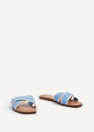 Linzi Tropez Blue Crossover Woven Flat Sandal