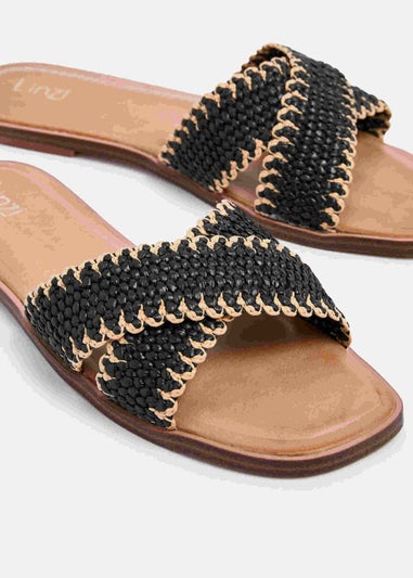 Linzi Tropez Black Crossover Woven Flat Sandal