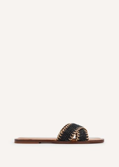 Linzi Tropez Black Crossover Woven Flat Sandal