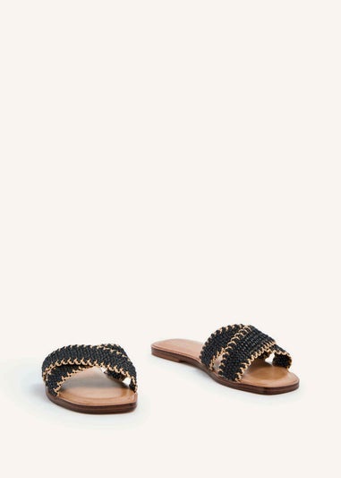 Linzi Tropez Black Crossover Woven Flat Sandal