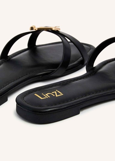 Linzi Yasmin Black Faux Leather Crossover Slider Sandal