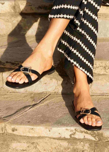 Linzi Yasmin Black Faux Leather Crossover Slider Sandal