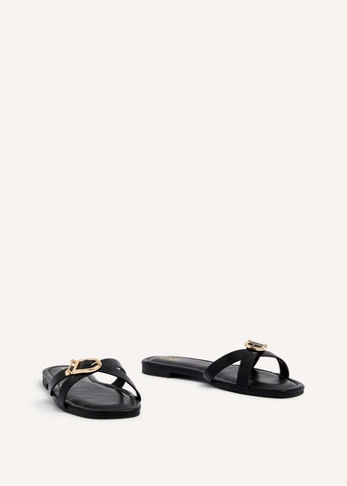 Linzi Yasmin Black Faux Leather Crossover Slider Sandal