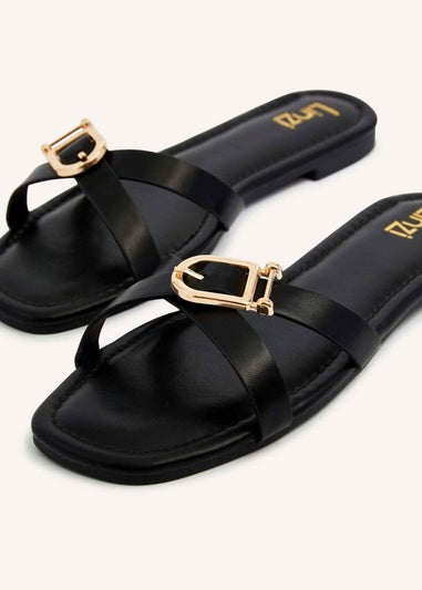 Linzi Yasmin Black Faux Leather Crossover Slider Sandal