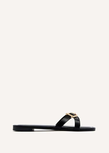 Linzi Yasmin Black Faux Leather Crossover Slider Sandal