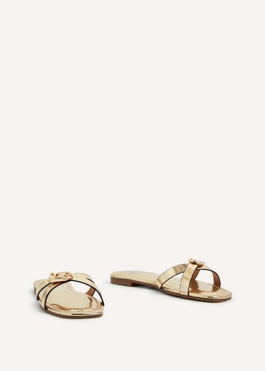 Linzi Yasmin Gold Faux Leather Crossover Slider Sandal