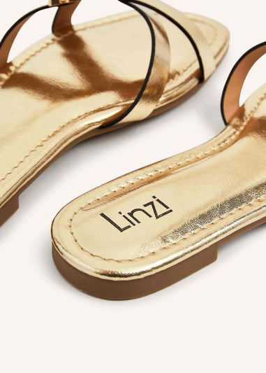 Linzi Yasmin Gold Faux Leather Crossover Slider Sandal