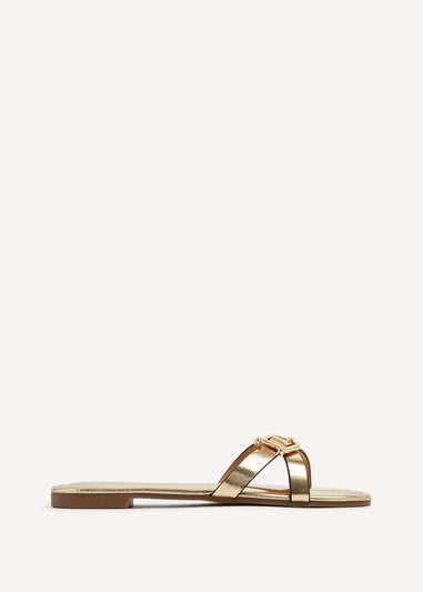 Linzi Yasmin Gold Faux Leather Crossover Slider Sandal