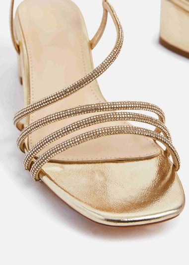 Linzi Riri Gold Faux Leather Diamante Strappy Block Heeled Sandal