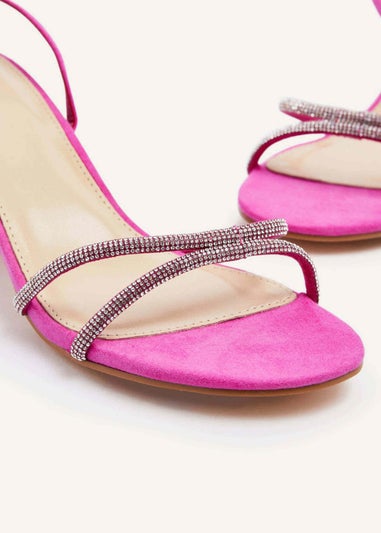 Linzi Dulcie Hot Pink Faux Suede Diamante Block Heeled Sandal