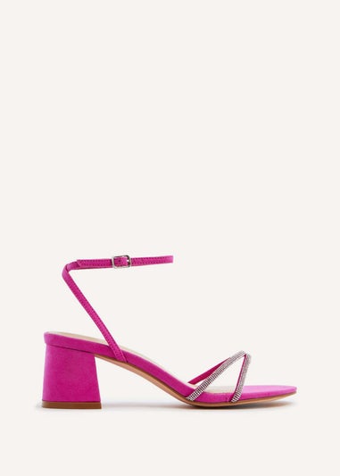 Linzi Dulcie Hot Pink Faux Suede Diamante Block Heeled Sandal