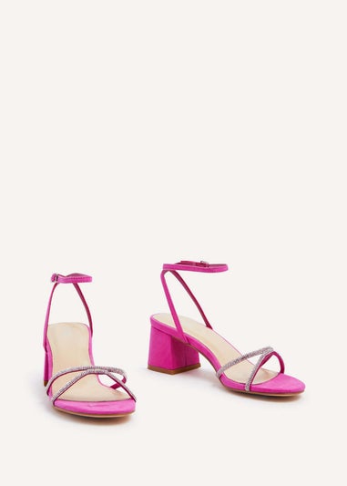 Linzi Dulcie Hot Pink Faux Suede Diamante Block Heeled Sandal