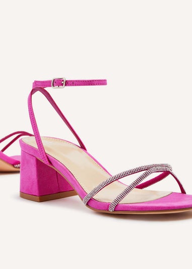 Linzi Dulcie Hot Pink Faux Suede Diamante Block Heeled Sandal