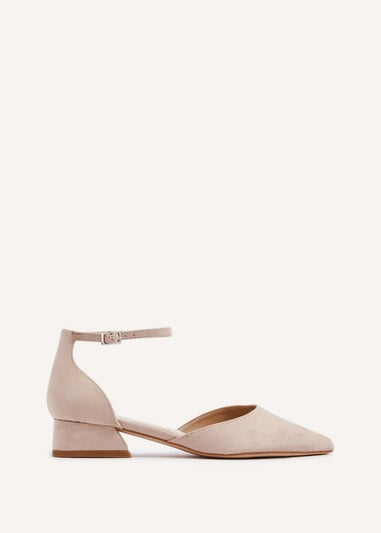 Linzi Dolly Wide Fit Nude Faux Suede Low Block Court Heel