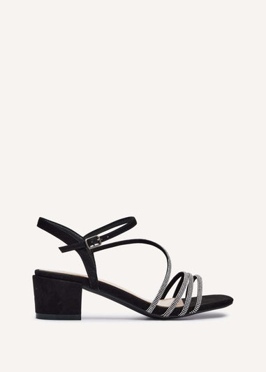 Linzi Riri Black Faux Suede Diamante Strappy Block Heeled Sandal