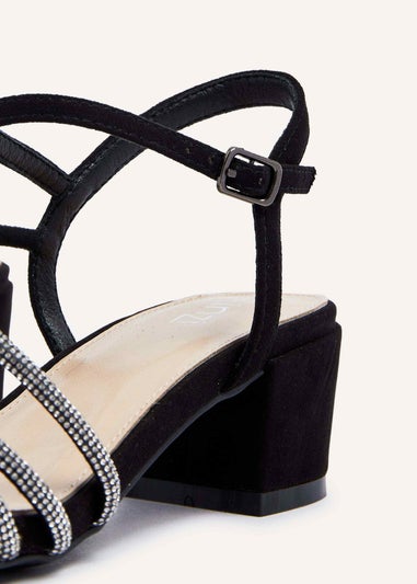 Linzi Riri Black Faux Suede Diamante Strappy Block Heeled Sandal