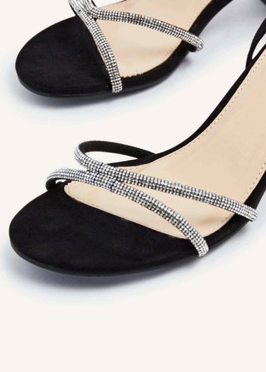 Linzi Dulcie Black Faux Suede Diamante Block Heeled Sandal