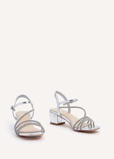 Linzi Riri Silver Faux Leather Diamante Strappy Block Heeled Sandal