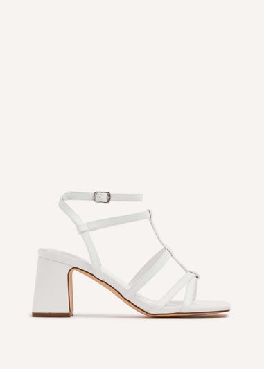 Linzi Velma White Faux Leather Gladiator Style Block Heel Sandal