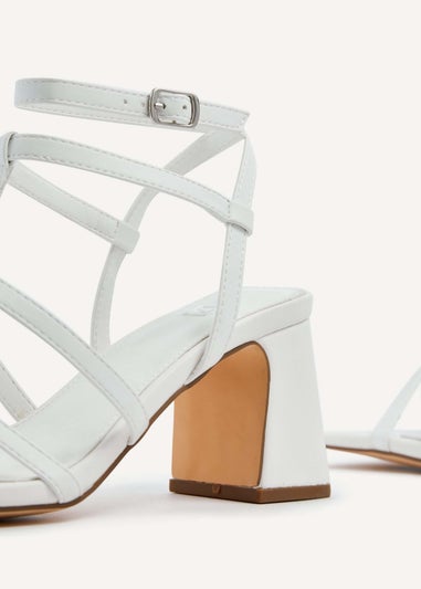 Linzi Velma White Faux Leather Gladiator Style Block Heel Sandal